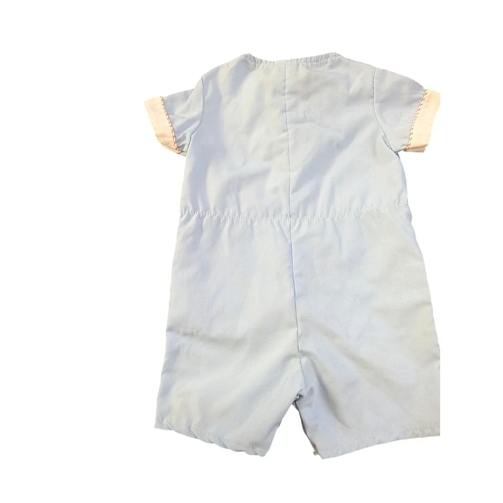 Vintage Baby Boy Blue Lighthouse Embroidered Romper Sun Suit 6-9 Nautical Snaps